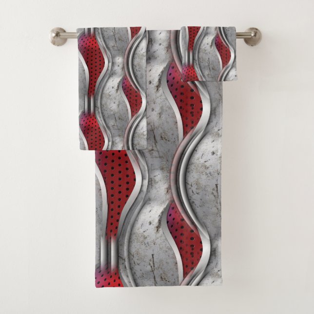 La audaz apariencia de textura gris roja 3D metáli (In situ)