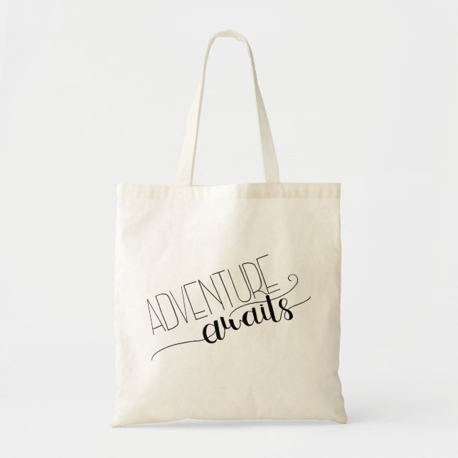 La aventura aguarda la bolsa de asas puesta letras (Frente)
