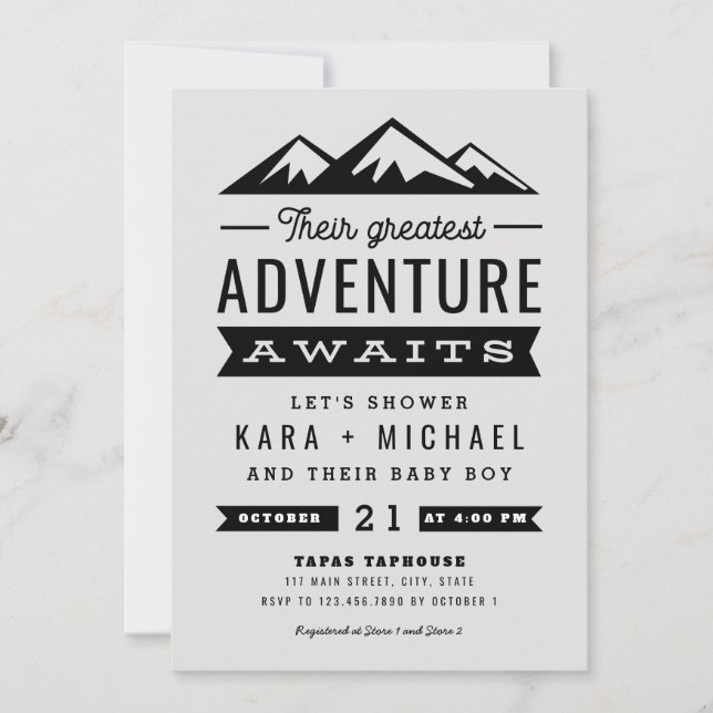 La aventura aguarda la invitación gris de Baby (Anverso)