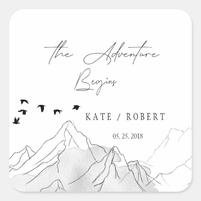 La aventura comienza Boda Pegatina elegante (Anverso)