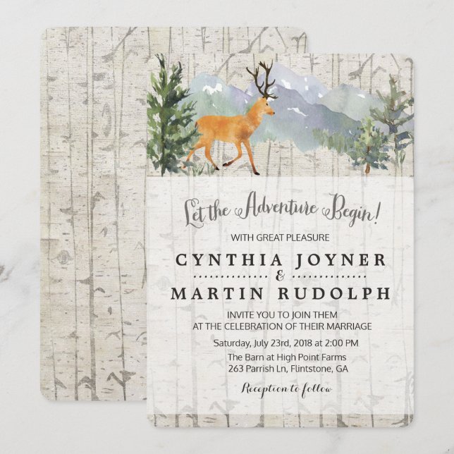 La Aventura Comienza Invitación de Boda Rústica (Anverso / Reverso)