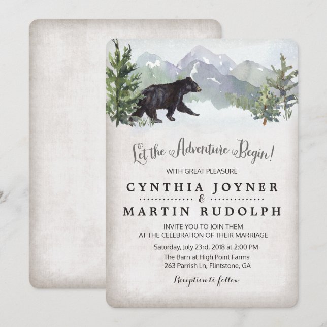 La Aventura Comienza Invitación de Boda Rústica (Anverso / Reverso)