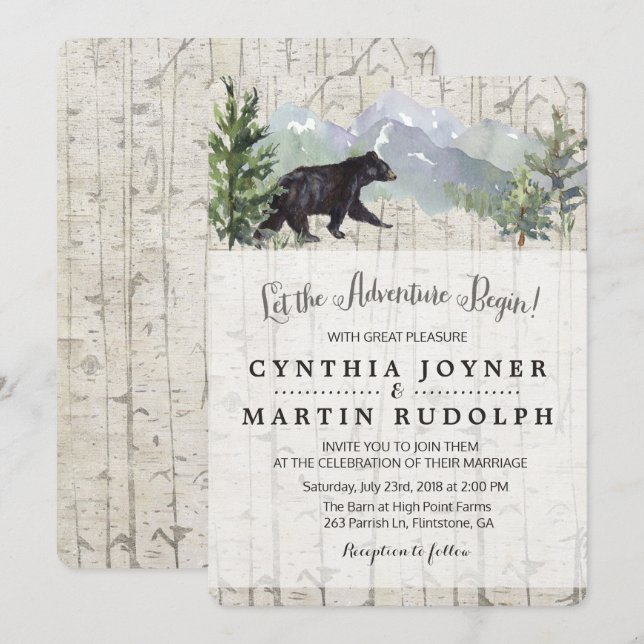 La Aventura Comienza Invitación de Boda Rústica (Anverso / Reverso)