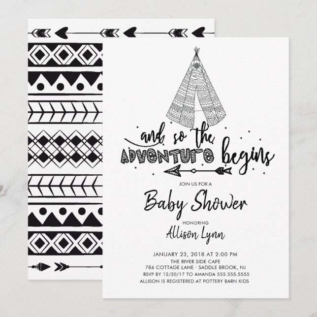 La aventura comienza la invitación de Baby Shower (Anverso / Reverso)