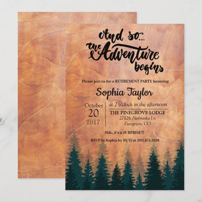 La aventura comienza la invitación del retiro (Anverso / Reverso)