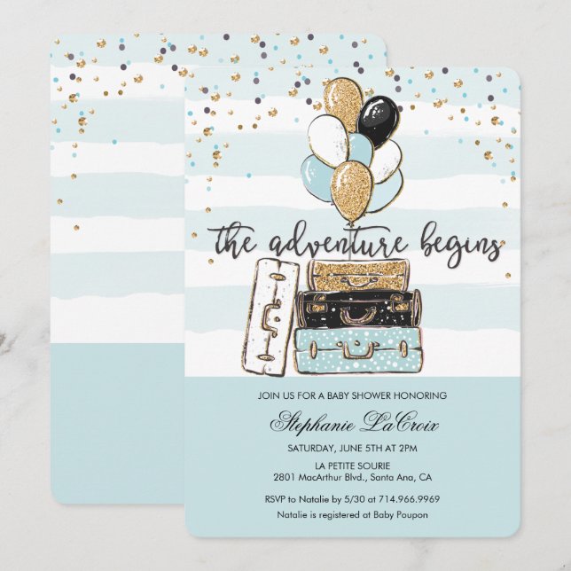 La aventura comienza Tarjeta de invitación para ba (Anverso / Reverso)