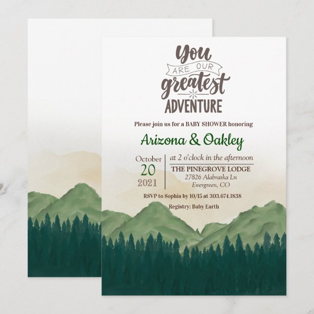 La aventura comienza Tarjeta de invitación para ba (Anverso / Reverso)