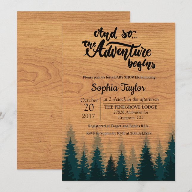 La aventura comienza Tarjeta de invitación para ba (Anverso / Reverso)