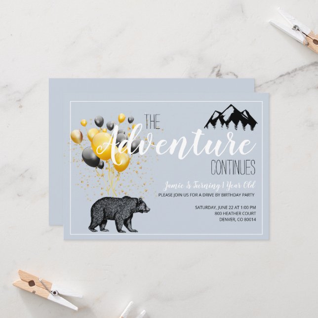 La aventura continúa el oso Woodland primer cumple (Anverso/Reverso In Situ)