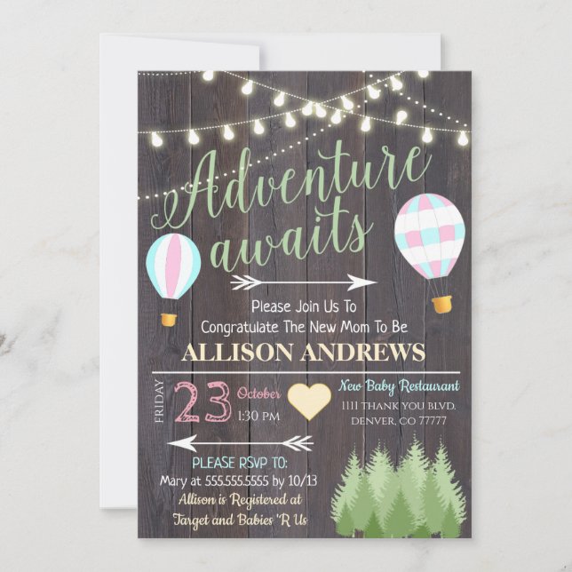 La aventura espera la invitación de Baby Shower (Anverso)