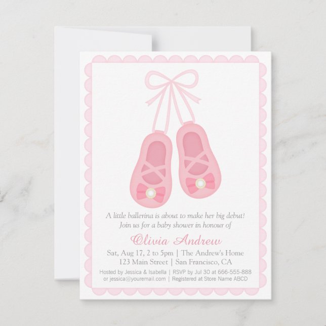 La bailarina rosada calza las invitaciones de Baby (Anverso)