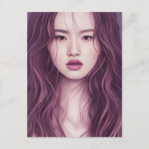 La bella postal de una mujer asiática