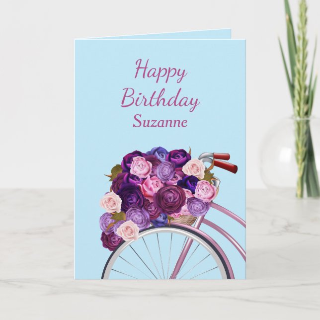 La bicicleta y los rosas personalizaron la tarjeta (Anverso)
