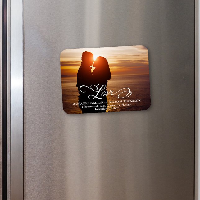 La boda clásica salva el amor de la foto de fecha (Wedding Save the Date Photo Magnet.)