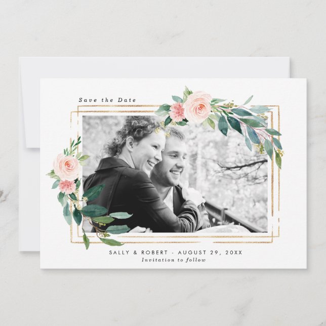 la boda de la foto floral ruidosa salva la tarjeta (Anverso)