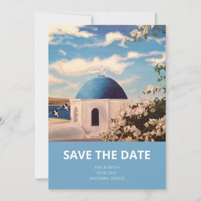 La boda de Santorini Grecia salva la invitación a  (Anverso)