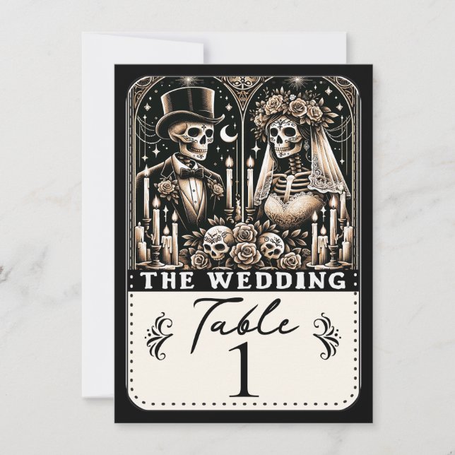 LA BODA Esqueletos de Tarot Número de Mesa de Boda (Anverso)