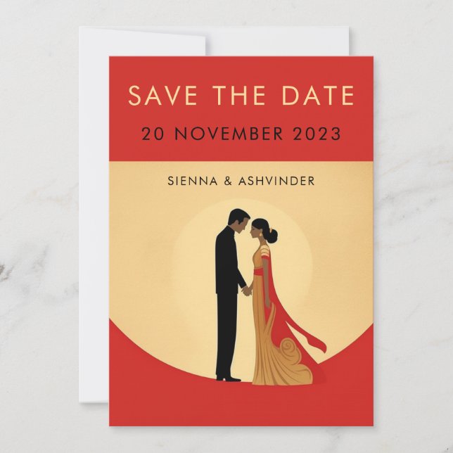 La boda india salva la tarjeta de fecha (Anverso)