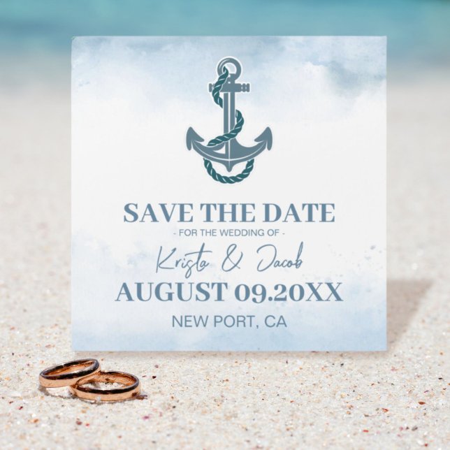 La Boda Náutica Azul De La Playa Costera Salva La  (Coastal Beach Blue Nautical Wedding Save The Date magnet card)
