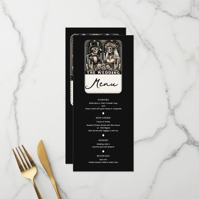 LA BODA Tarot Esqueletos Novia y Novio Menú (Anverso/Reverso In Situ)