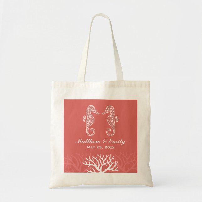 La bolsa de asas anaranjada rosada de la boda del (Frente)