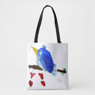 La bolsa de asas azul del pájaro