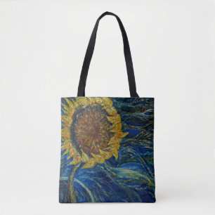 La bolsa de asas azul soplada girasol del arte de