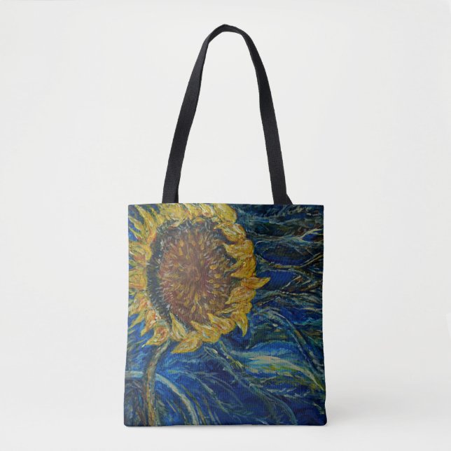 La bolsa de asas azul soplada girasol del arte de (Anverso)