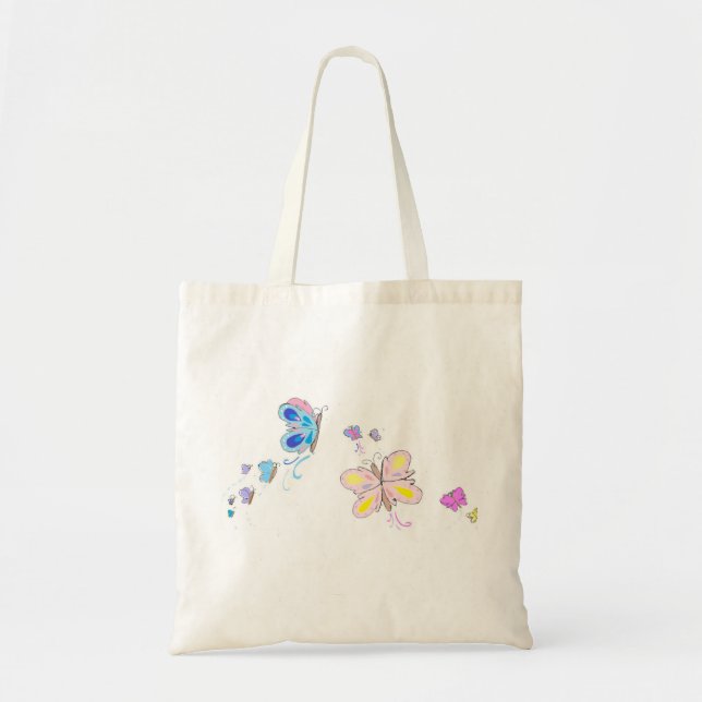 La bolsa de asas azul y rosada de las mariposas (Frente)