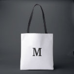 La bolsa de asas blanco y negro del monograma para<br><div class="desc">Tote blanco y negro Bag.Add de Minimalistic su propia letra inicial de encargo. La idea perfecta del regalo del favor de fiesta para el boda elegante, cumpleaños de lujo, aniversario, bachelorette, compromiso, chicas weekend, color de fondo adaptable nupcial de la ducha etc. Accesorios de moda para las mujeres y los...</div>