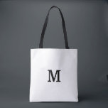 La bolsa de asas blanco y negro del monograma para<br><div class="desc">Tote blanco y negro Bag.Add de Minimalistic su propia letra inicial de encargo. La idea perfecta del regalo del favor de fiesta para el boda elegante, cumpleaños de lujo, aniversario, bachelorette, compromiso, chicas weekend, color de fondo adaptable nupcial de la ducha etc. Accesorios de moda para las mujeres y los...</div>