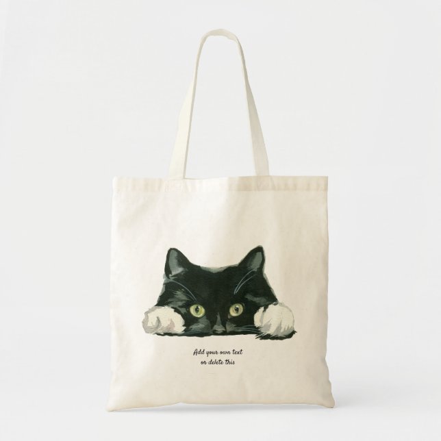 la bolsa de asas blanco y negro linda del gato (Frente)