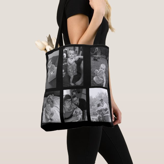 La bolsa de asas blanco y negro personalizada de (Detalle)