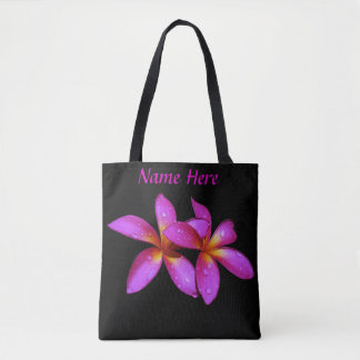 La bolsa de asas con las flores hawaianas y nombre