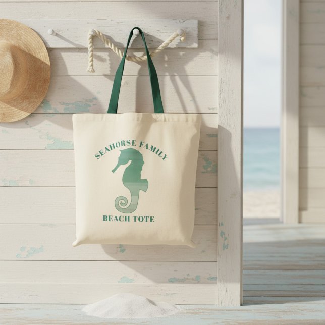La bolsa de asas de encargo de la playa de la (Feel the sand under your toes! Add your name to this seahorse tote bag)