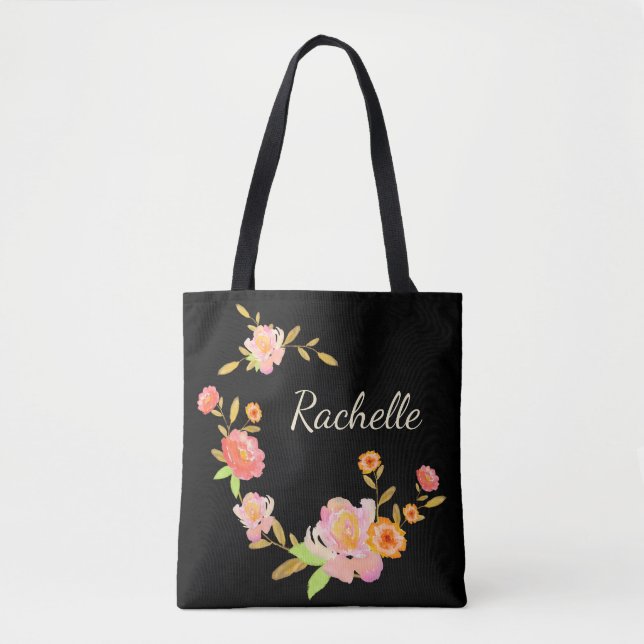 La bolsa de asas de encargo floral anaranjada y (Anverso)