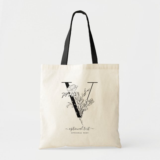 La bolsa de asas de encargo floral del monograma - (Frente)