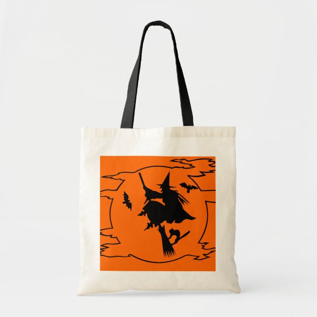 La bolsa de asas de Halloween con la bruja en (Frente)