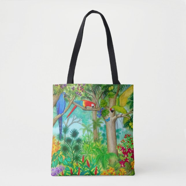 La bolsa de asas del arte de la selva del loro del (Anverso)