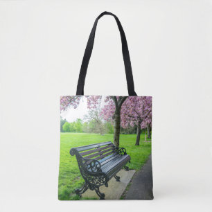 La bolsa de asas del banco y de la flor de cerezo