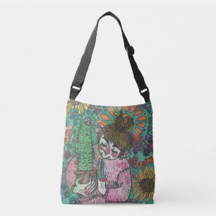 La bolsa de asas del chica del cactus en verde