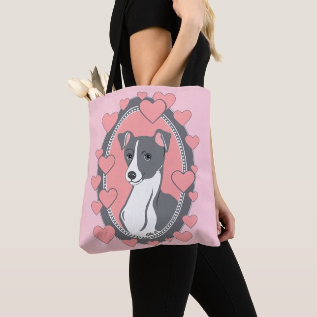 La bolsa de asas del rosa del amor del galgo (Detalle)