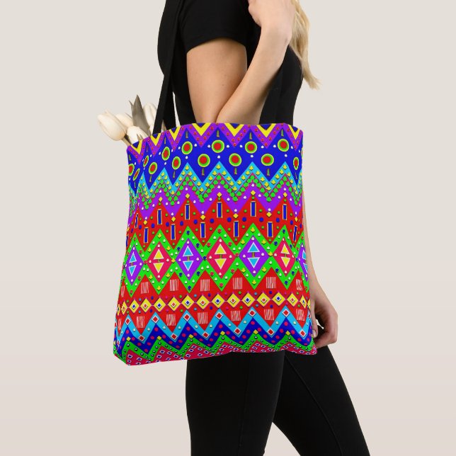 La bolsa de asas, diseños coloridos festivos (Detalle)