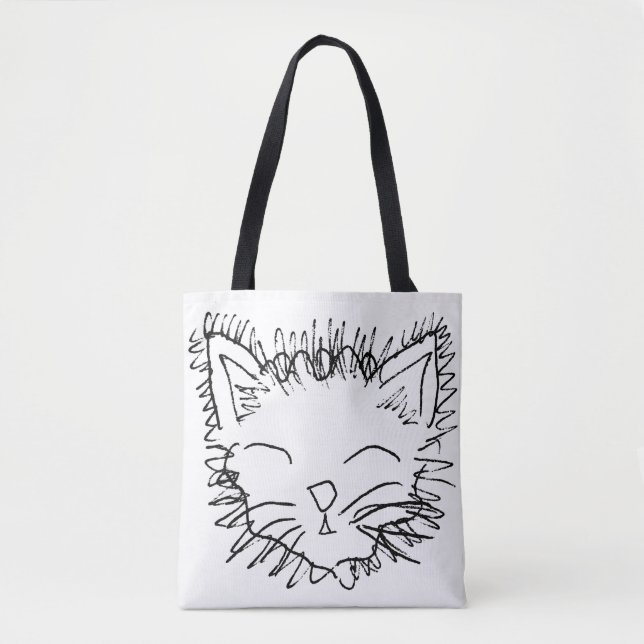 La bolsa de asas divertida del dibujo del gato (Anverso)