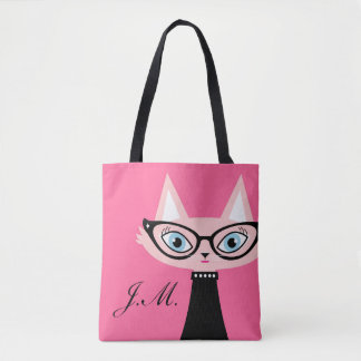 La bolsa de asas elegante del monograma del gato