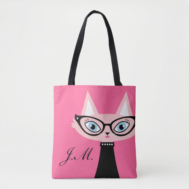 La bolsa de asas elegante del monograma del gato (Anverso)