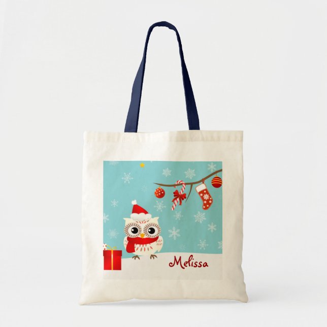 La bolsa de asas feliz del navidad del búho de la (Frente)