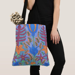 La bolsa de asas floral bohemia azul enorme del