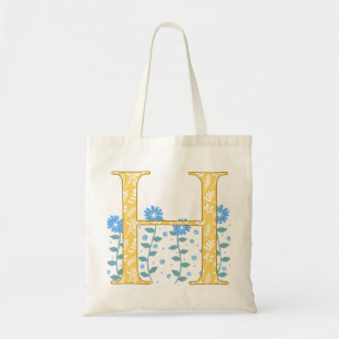 La bolsa de asas floral del monograma de "H"