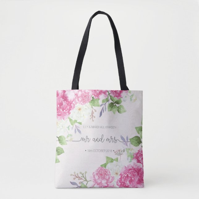 La bolsa de asas floral elegante de Sr. y de (Anverso)